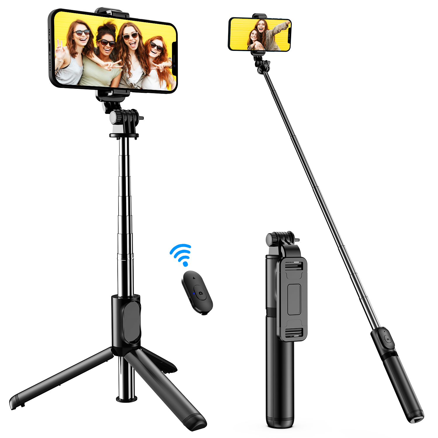 Versatile 37-Inch Q07 - S03 Flexible Selfie Stick Tripod Stand with Bluetooth Remote Control for Phone Camera Capture Perfect Shots. 