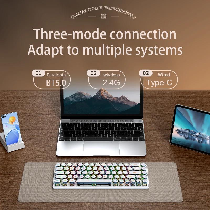 DK68 Punk Mechanical Keyboard,Cool Lighting Effects,Hot-swappable,Wireless /Bluetooth/Wired, Supports PC, IPAD, IOS and Android. 