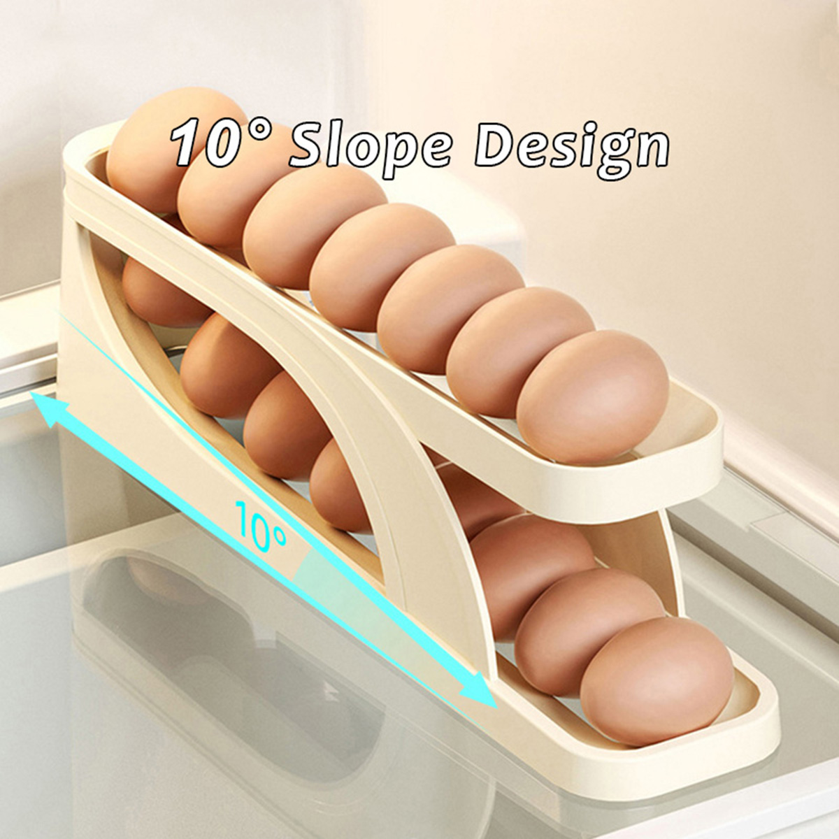 Automatic Roll-Down Double-Layer Egg Organizer, Automatic Scrolling Egg Dispenser Holder Storage Box Container Refrigerator for Refrigerator Kitchen Cabinet-1pcs-Best Rate. 
