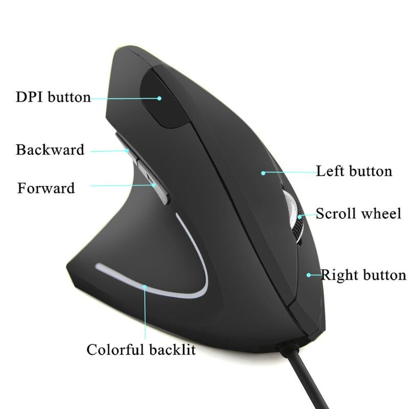【happy one】Wired Left Hand Vertical Mouse Ergonomic Gaming Mouse 800 1200 1600 DPI USB Optical Wrist Healthy Mice Mause For PC Computer. 