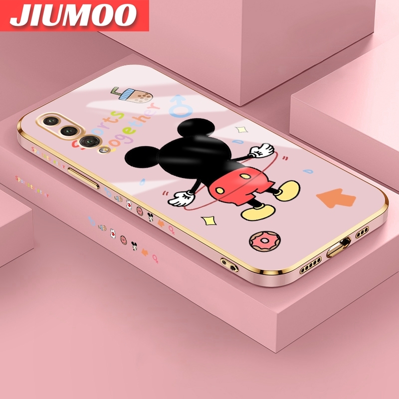 JIUMOO For Huawei P20 Pro Case Cartoon Mickey Mouse Fake Side Design Luxury Plating Phone Case Square Edge Pattern Liquid Silicone Casing Full Cover Camera Soft Protection Cases. 