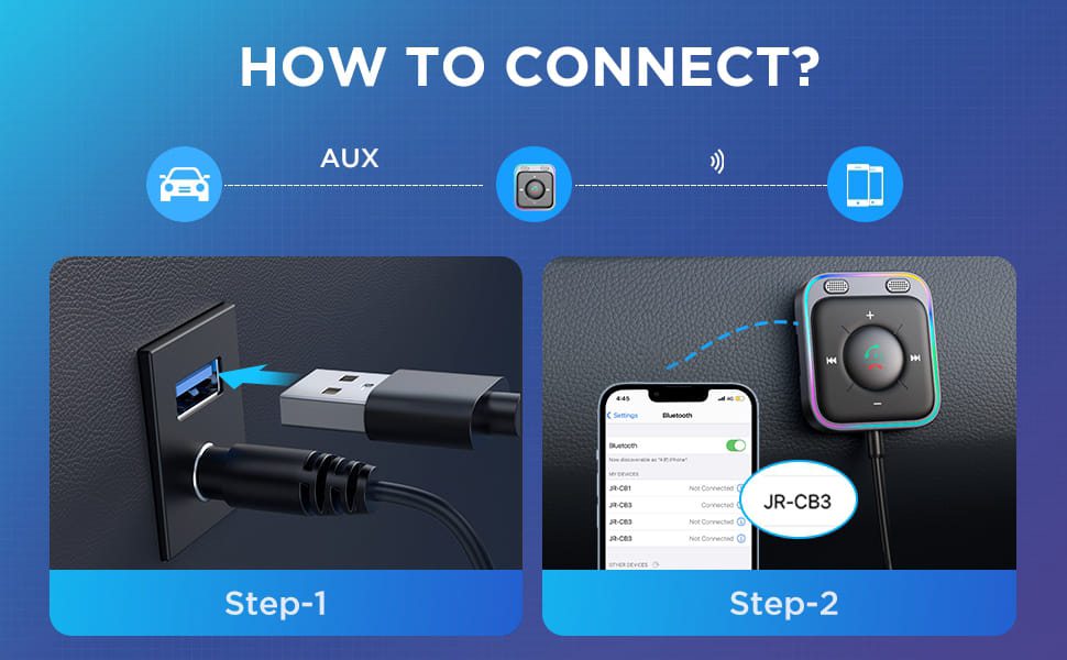 Joyroom JR-CB3 Receptor de Bluetooth BT 5.3 Receptor Inalámbrico ENC Reducción de Ruido Adaptador de Audio Para Automóviles. 
