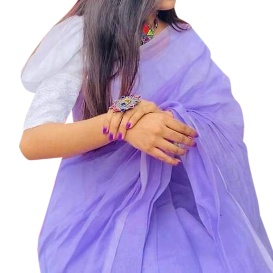 Lavender Color Tangail Half Silk Flat Color Than Saree for Women - Suitable for All Occasions and Seasons - Elevate Your Style with Subtle Elegance. 