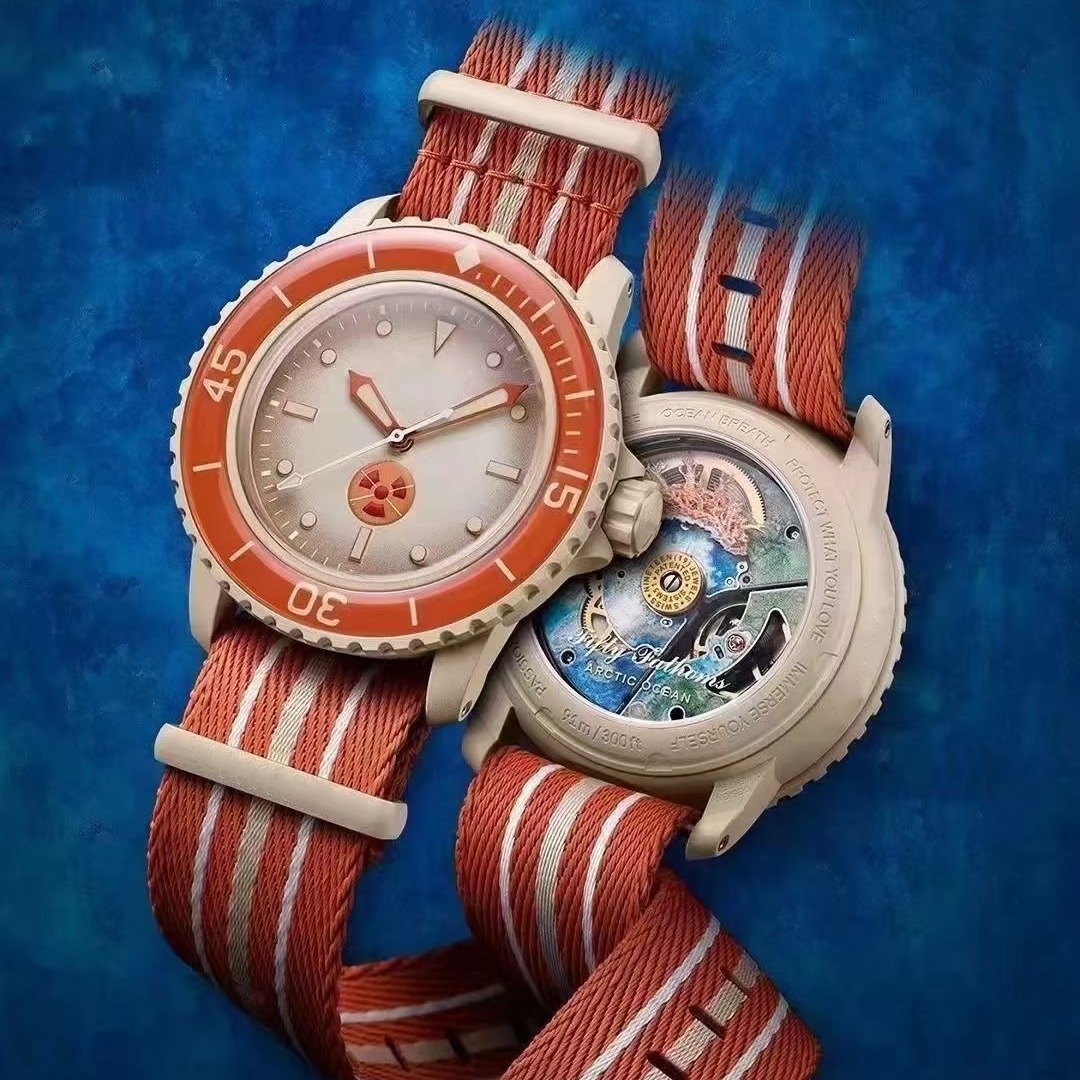 New cross-border BP Bobswatch joint X Swatch nylon with through bottom plastic imitation mechanical watch. 