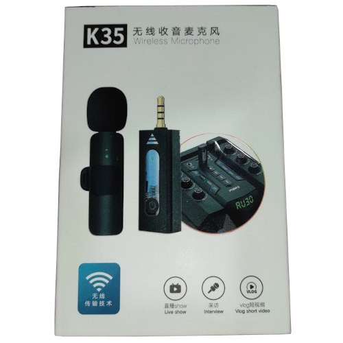 K35 Single Wireless Microphone 3.5mm Supported for Camera, Sound card, Smartphone (Single Mic, single receiver). 