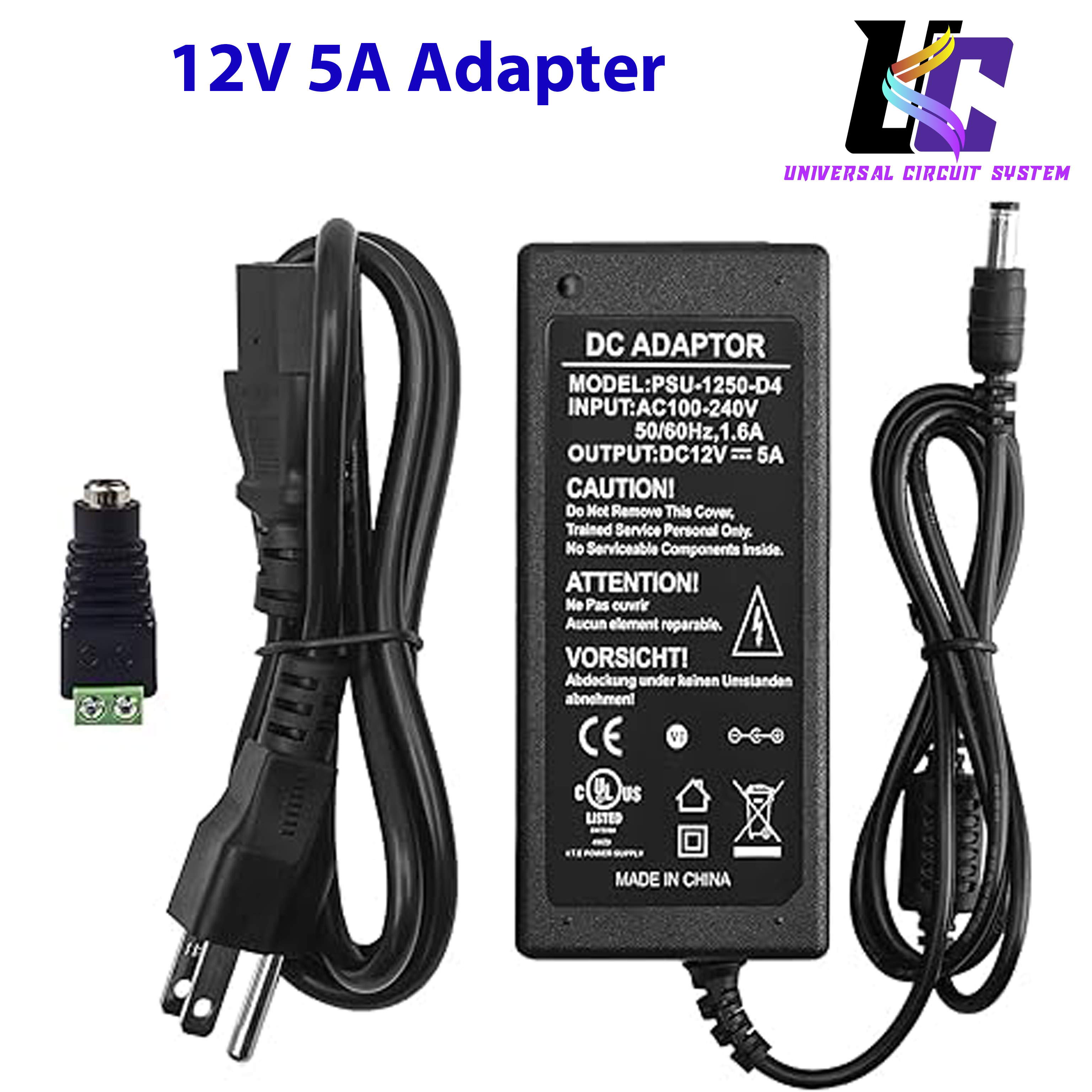 220V to 12V 5A Power Supply Led Strip Light Transformer Input with 5.5x2.1mm 60W AC DC Adapter. 