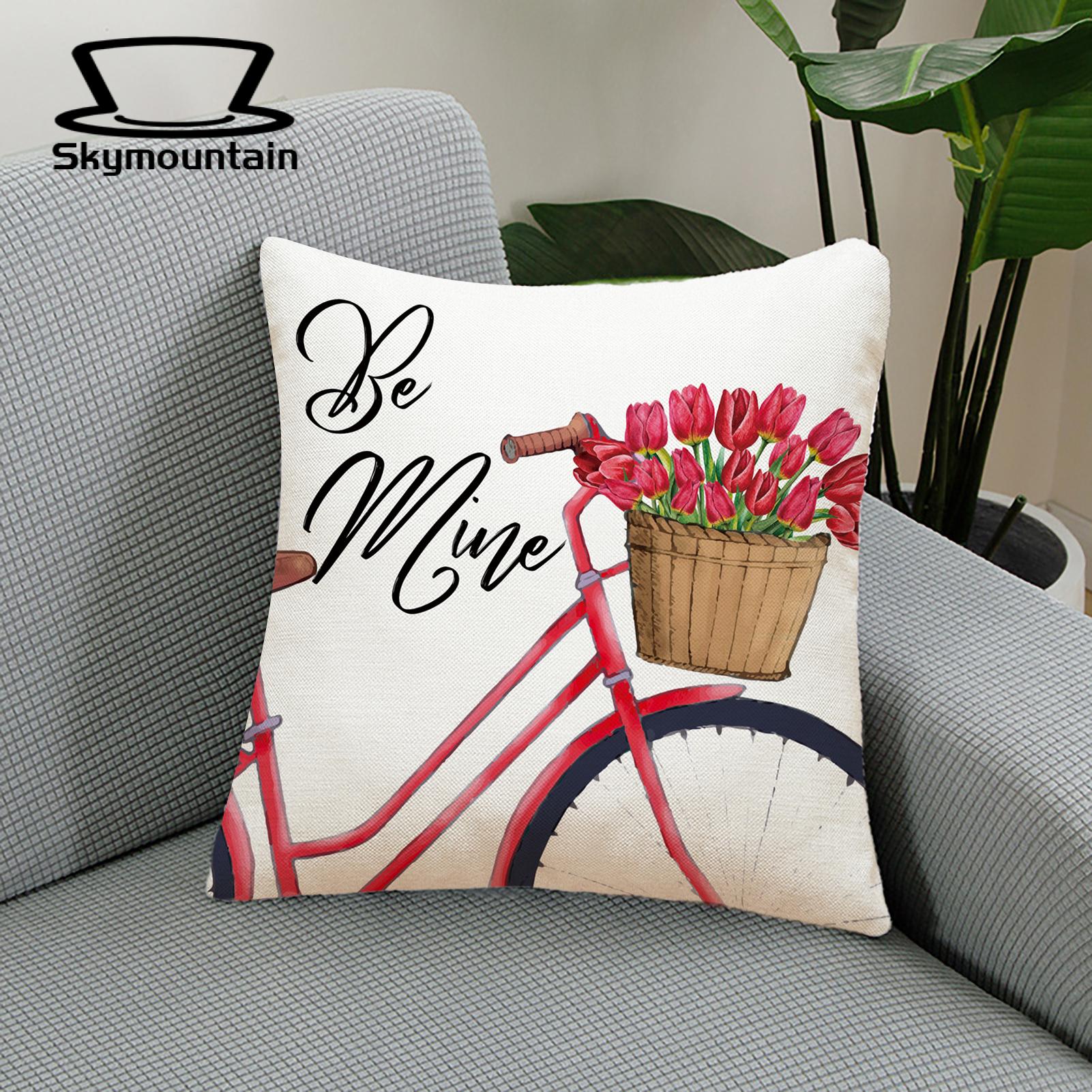 Linen Pillowcase with Hidden Zipper Valentine's Day Pillowcase Red Pink Tulips Flower Pattern Sofa Cushion Cover Home Decoration for Valentine's Day Mother's Day. 