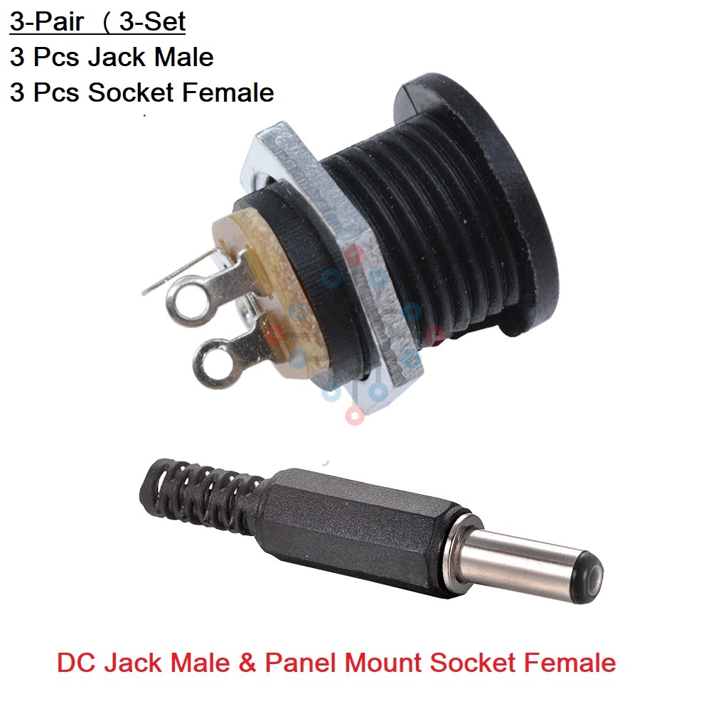 3Pair- 5V 12V 24V DC Jack Male & Panel Mount Socket Female DC Power Jack 2.1mm Plug Socket Power Supply For Led Strip CCTV Security Camera Cables Barrel Adapters. 