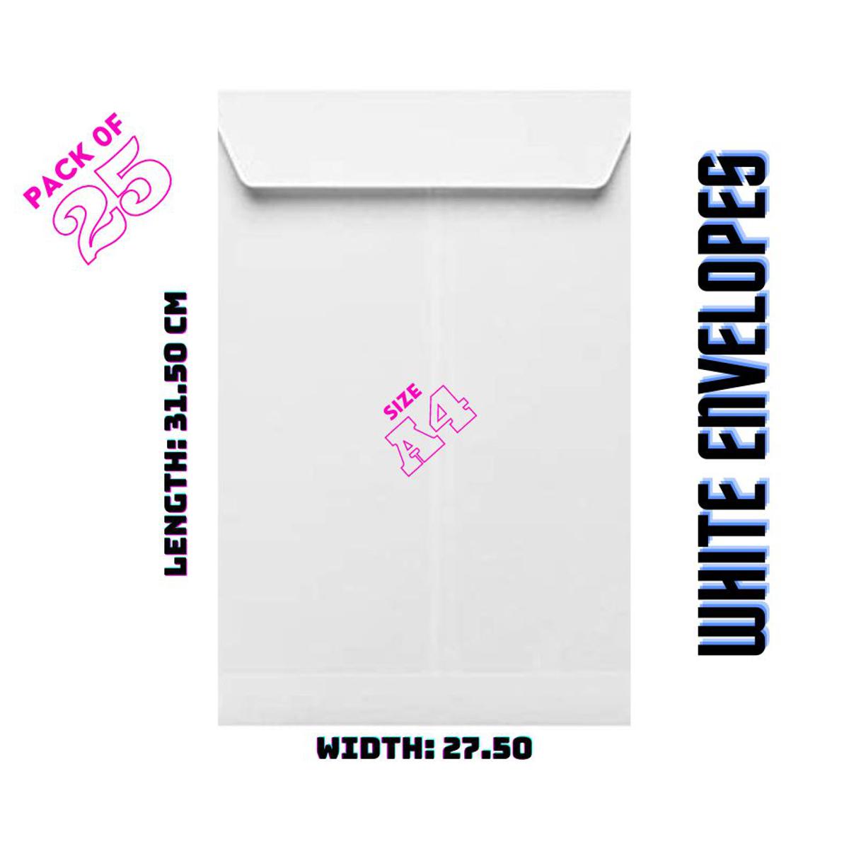 White Envelopes (Shada Kham) Folding Pocket For Invitations Cards, Photos, Letters, Strong Bond Paper, by Better Office Products,  Great Option for Mailing, Storage and Organizing, Size A4 (Length 31.50cm X Width 27.50cm), Pack of 25 PCS