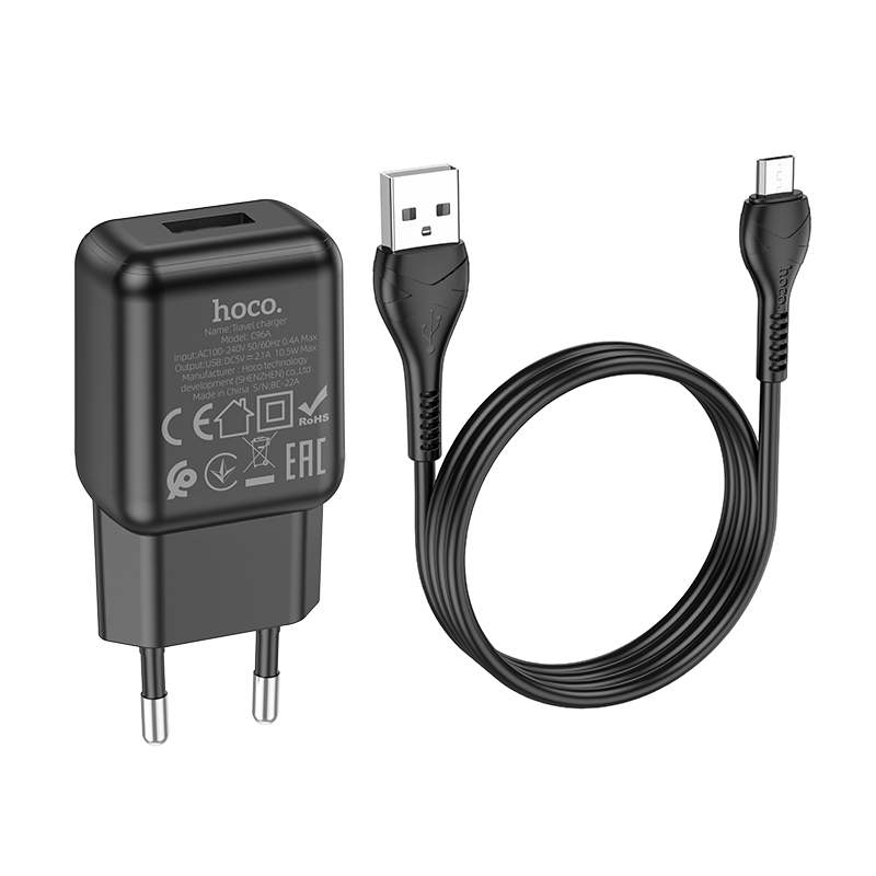 Hoco C96A Single Port Micro USB Universal Wall Charger 10W Adapter with 1m Micro USB Charging Cable. 