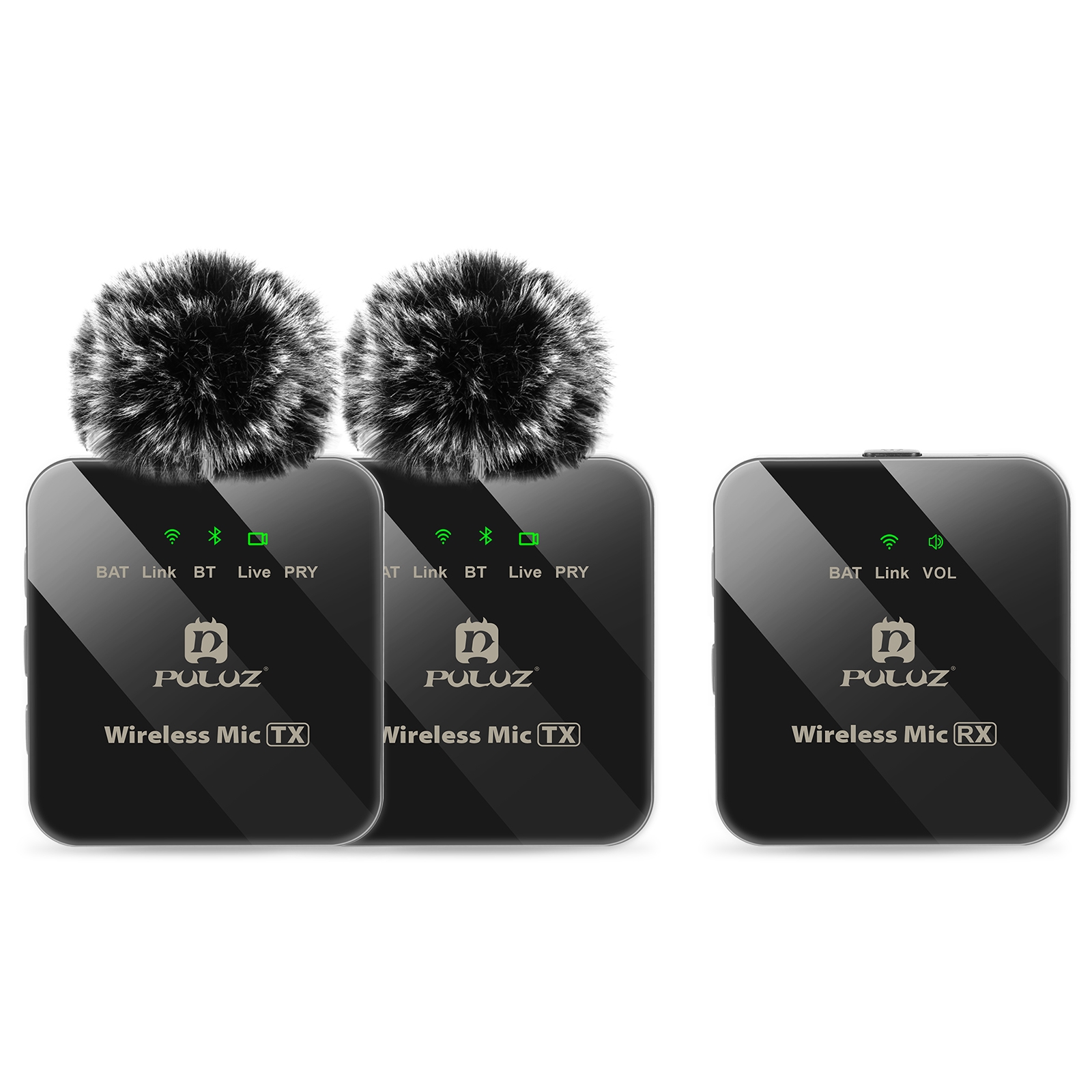 (Available now)PULUZ 2 TX + 1 RX Wireless Lavalier Microphone (Black). 