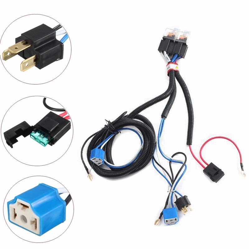 H4 Negative Switched LED Headlight Lamp Bulb Relay Wiring Harness Plug Kit. 
