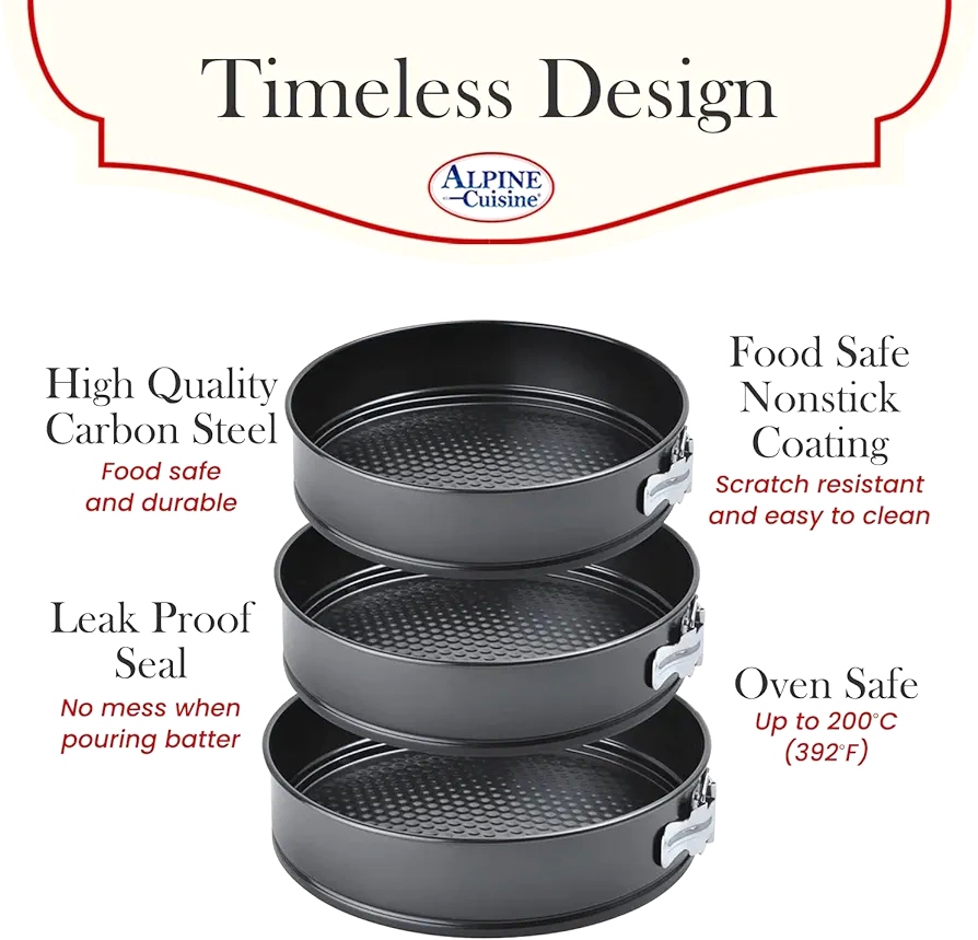 Spring Form Cake Mold 3pc Set (9.5in,10in,11in) - Carbon Steel Removable Bottom Bakeware Set - Multipurpose Use Baking Pans. 