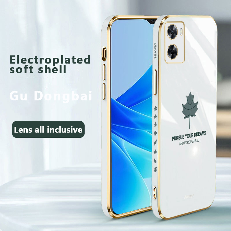 Tokifu For OPPO K10 5G Back Cover + Wrist Strap Fashion Shiny Maple leaf Plating Square Bumper Phone Case Soft TPU Silicone Shockproof Protective Phone Case. 