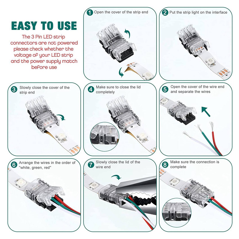 ZOROOM 11 Pieces Tunable 3 Pin LED Strip Connectors 10mm LED Strip Light Connectors LED Strip Connector Terminal for WS2811. 