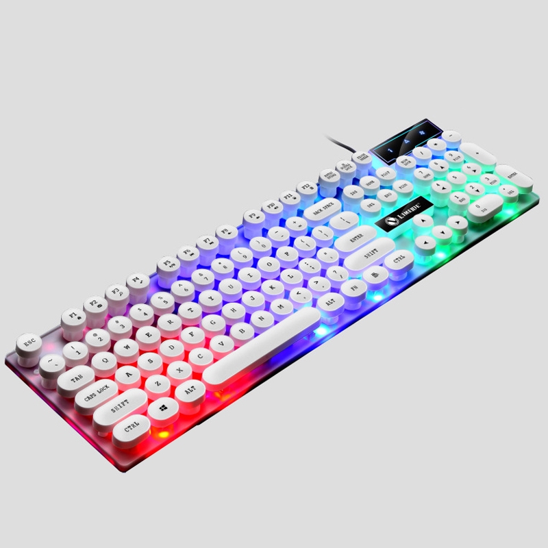 LIMEIDE GTX300 104 Keys Retro Round Key Cap USB Wired Mouse Keyboard, Cable Length: 1.4m, Colour: Punk Single Keyboard White. 