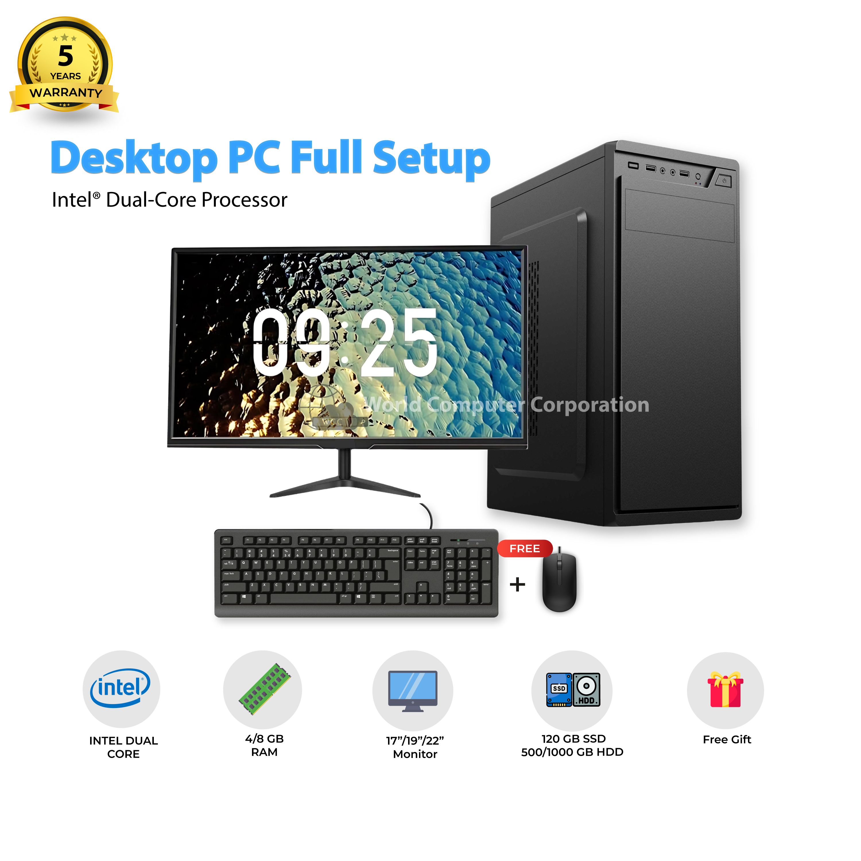 Intel Dual Core Desktop Computer Full Setup | Customizable 4-8GB RAM, 120GB SSD, 500GB-1TB HDD & Monitor | Affordable Budget Office & Gaming PC Windows 10 Pro 2025. 