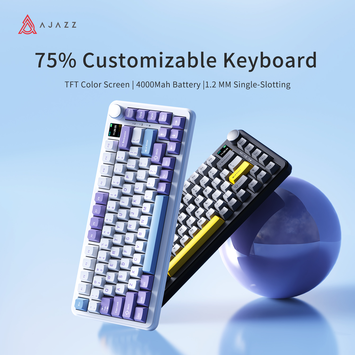 AJAZZ AK820 MAX Mechanical Keyboard E-sports Wired Tri-mode TFT Color Screen 4000Mah Battery Game RGB DIY Magnetic Axis Keyboard. 