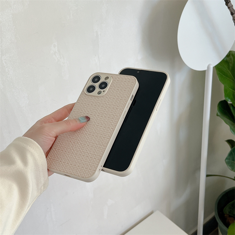 Luxury Grid Grid Cloth Woven Breathable Colour Phone Case For iPhone 15 14 13 12 11 Pro Max X XR XS Max SE 2 7 8 Plus Soft Cover. 