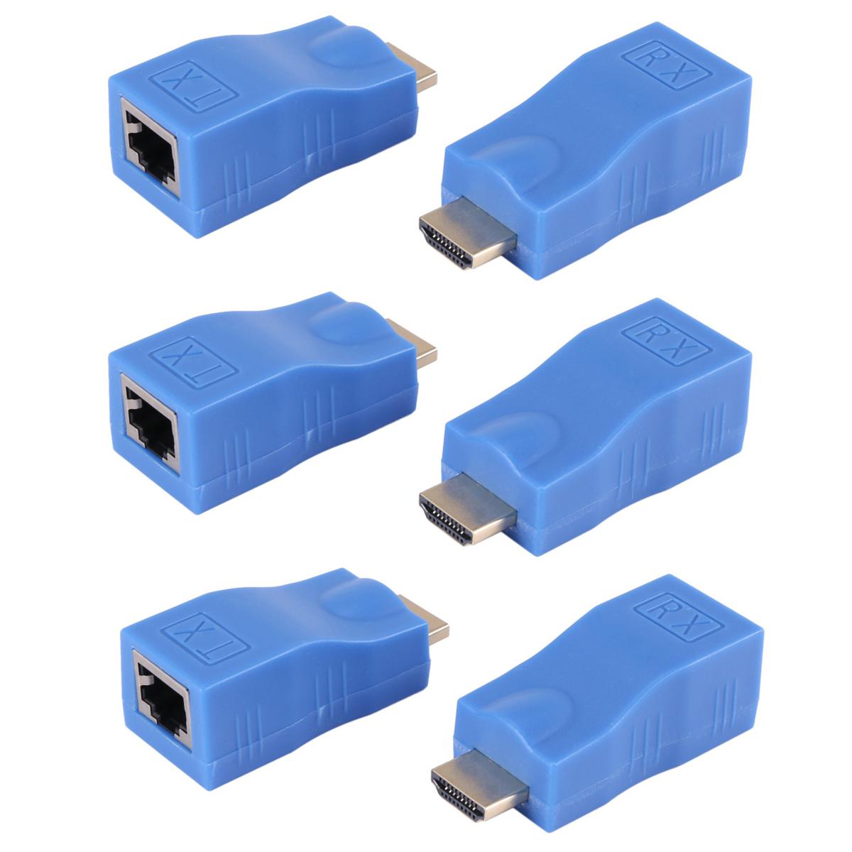 3X HDMI Extender to Rj45 Lan Network Extension Transmitter Receiver Tx Rx Cat5E Cat6 Ethernet Cable V1.4 30M 4K HD TV