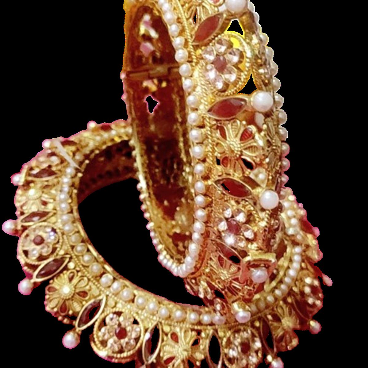 Gold plat jewellery real stoneTraditional Style Gold Plated Bangles set For Women