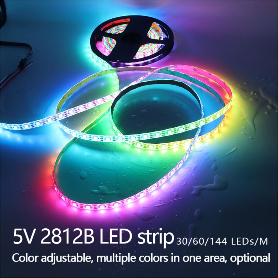 5m WS2812B LED Strip DC 5V 30 60 144 LEDs/M RGB IC Individually Addressable IP30 65 67 Flexible Smart Pixels Magic Color Light. 