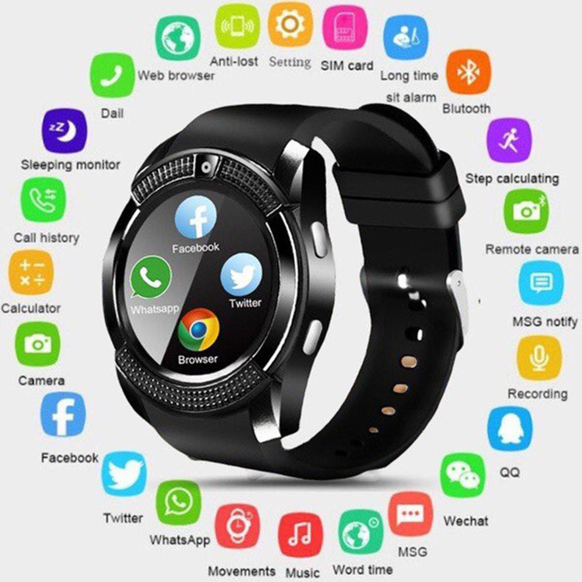 With Camera Bluetooth Smart Watch Touch Screen Waterproof Sports