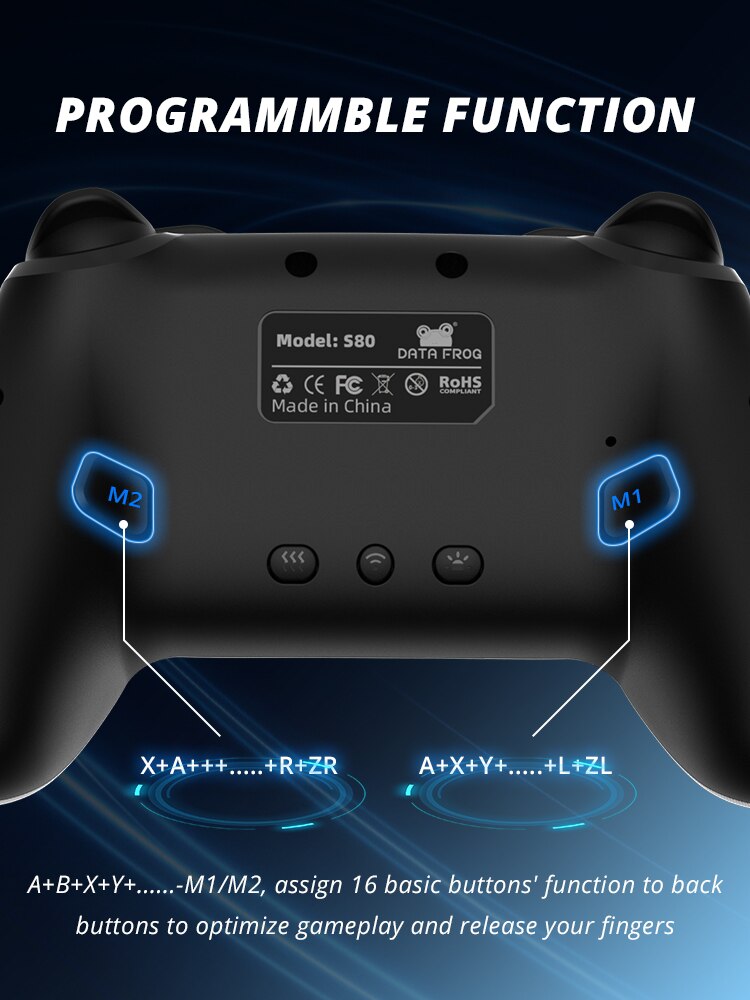 DATA FROG Wireless Controller For Nintendo Switch OLED/Lite Console Pro Gamepad with 1000Mah Battery Programmable Turbo Function. 