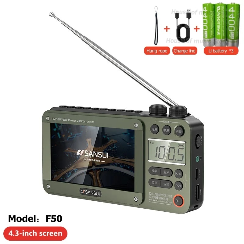 Sansui F51/F50 High-definition Screen Portable Speakers Multifunctional BT Retro Digital FM Radio MP3 Player USB TF/Recording. 