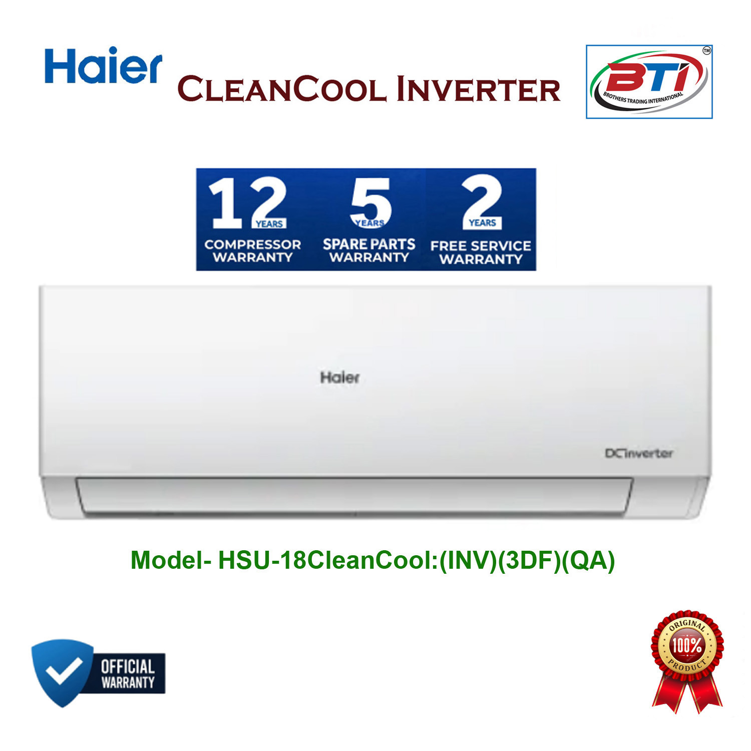 Haier CleanCool Inverter AC Model- HSU-18CleanCool:(INV)(3DF)(QA)