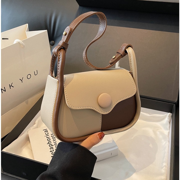 2024 Spring Japanese and Korean Small Bag Women's Advanced Texture Shoulder Bag Contrast Color Tide Underarm Bag Special-Interest Design Messenger Bag