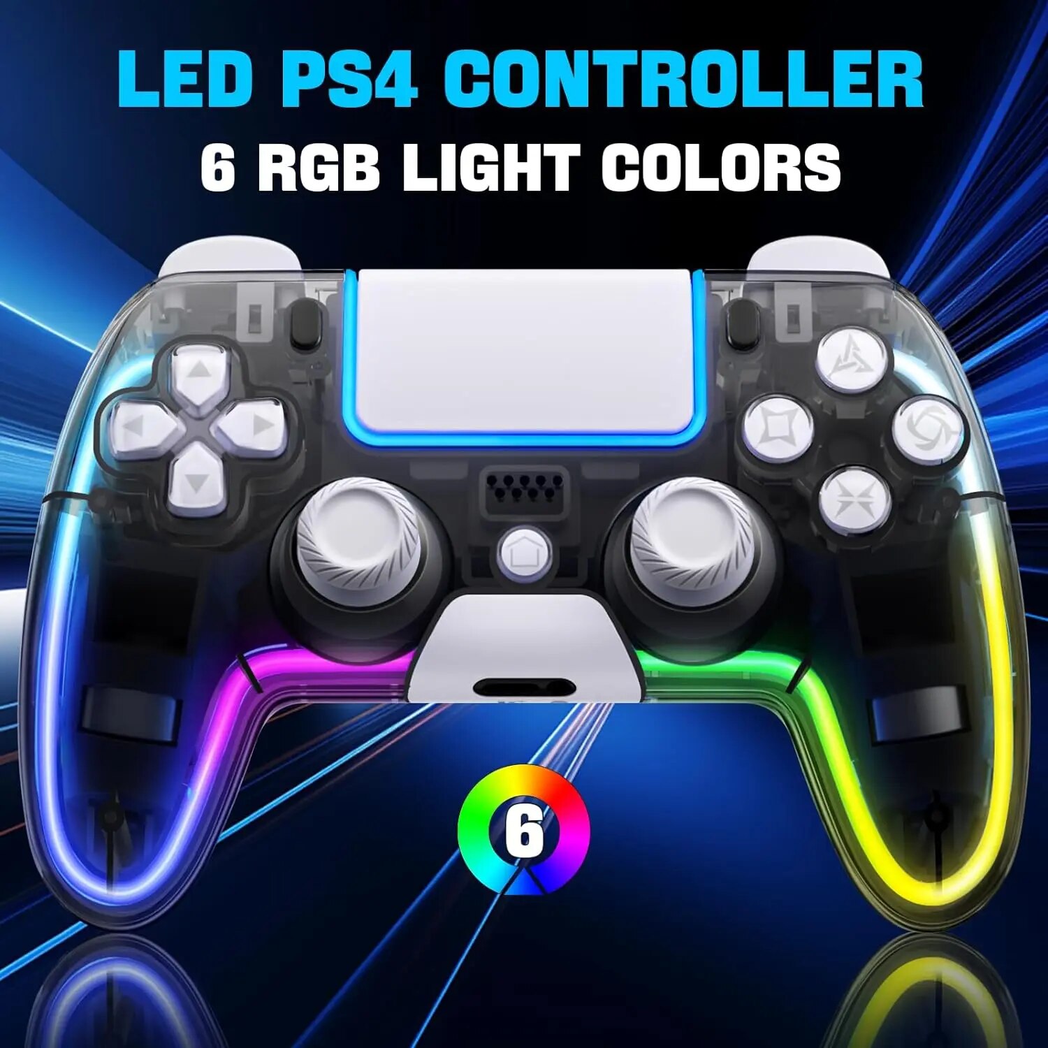 Saitake Controllers for PS4,Custom PS4 Remote with Hall 3D Joystick, RGB Wireless Game Controllers for Playstation 4. 
