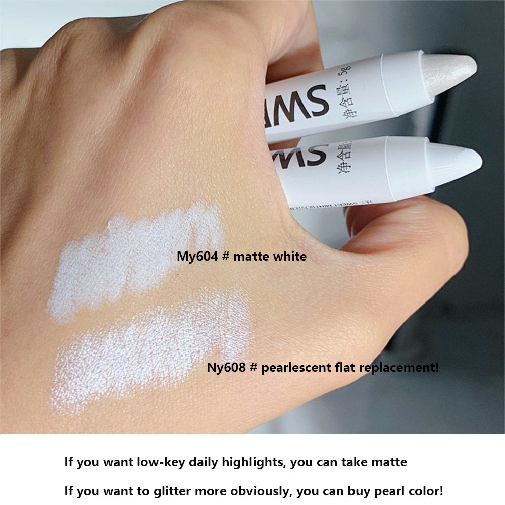 3 Colors Eyeshadow Stick Matte Lasting Pearlescent White Shimmer Lying Silkworm Highlighter Eyeliner Glitter Eye Shadow Makeup Lateil. 