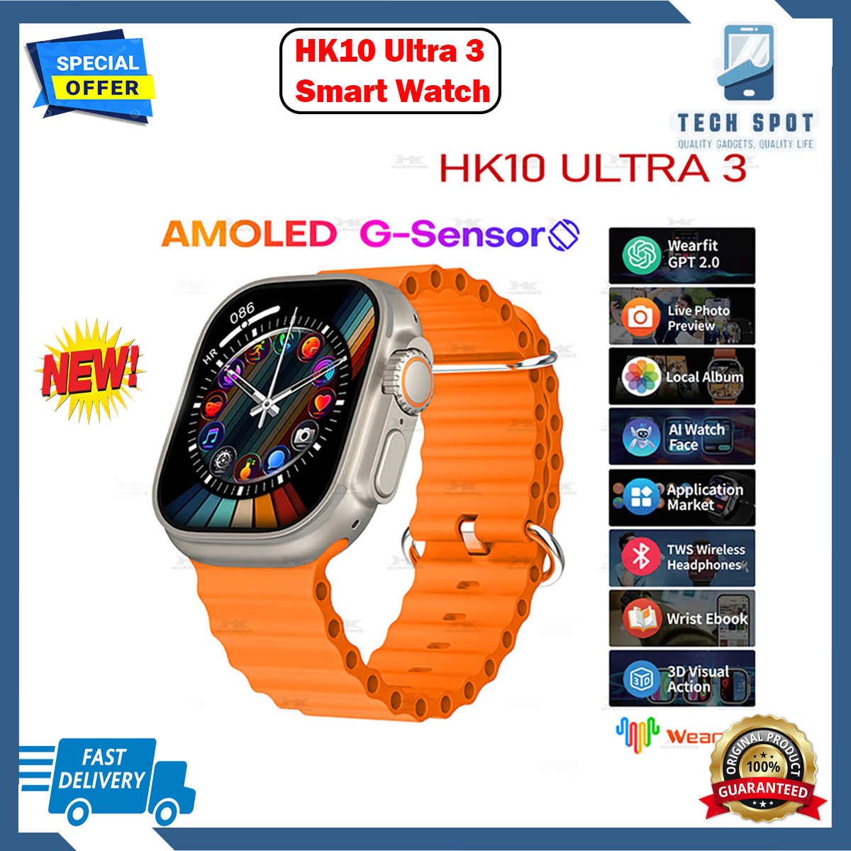 HK10 Pro Max / HK10 ultra 3 / Hk10 pro max plus Gen5 Upgrade Smart Watch AMOLED Local Album ChatGPT 3D Menu NFC High Refresh Compass Rate Newest SmartWatch. 