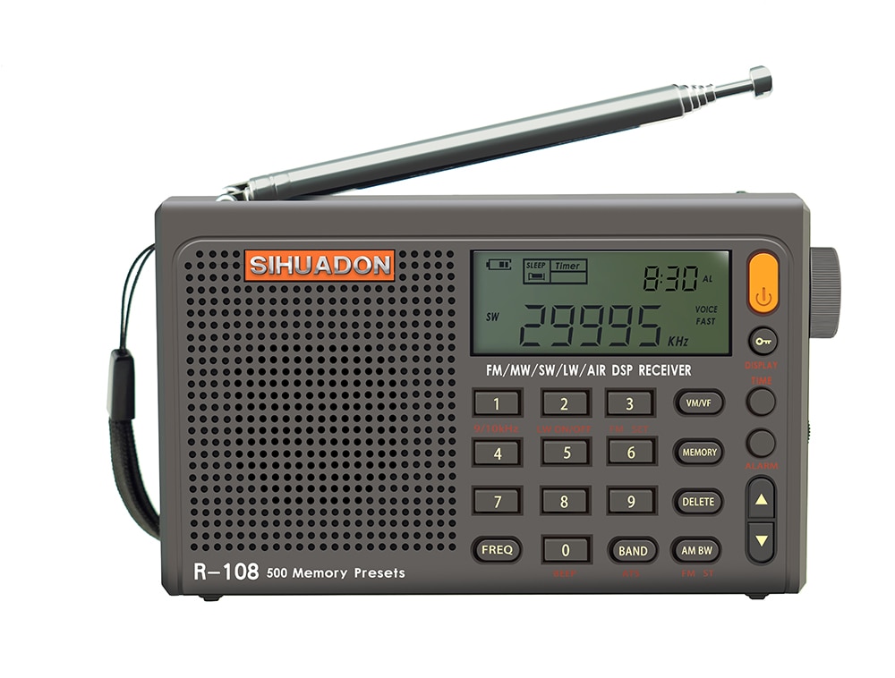 SIHUADON R-108 Radio FM Stereo Digital Portable Radio AM SW Air Radio Receiver Alarm Function Display Clock Temperature Speaker. 