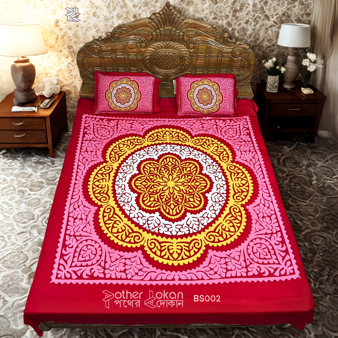 King Size Cotton Bed Sheet Set (7.5 x 8.5 Feet) with Two Pillow Covers –Home tex panel, best Quality beautiful design Multicolor Chador, Soft & Durable. 