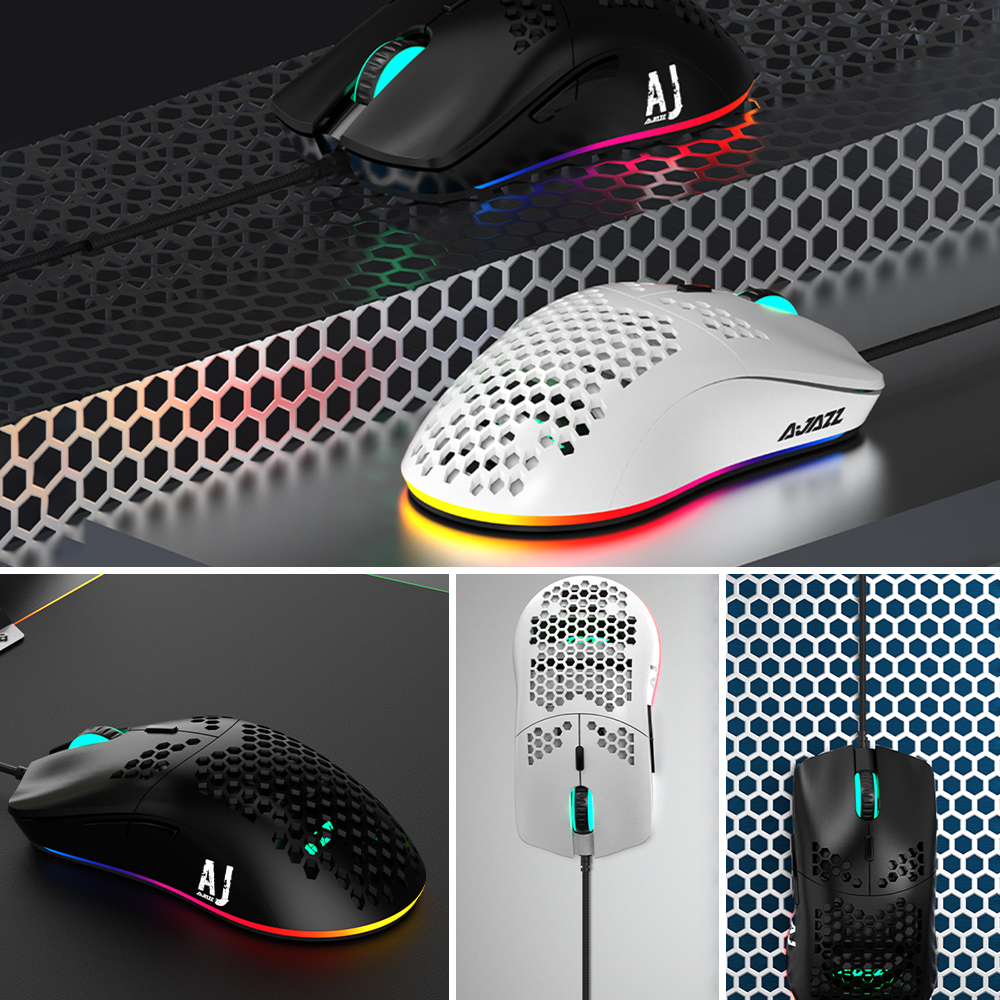 HXSJ Ajazz AJ390 USB Wired Gaming Mouse with 7 Keys Adjustable DPI Ergonomic Design Hollowed-out Honeycomb Design White. 