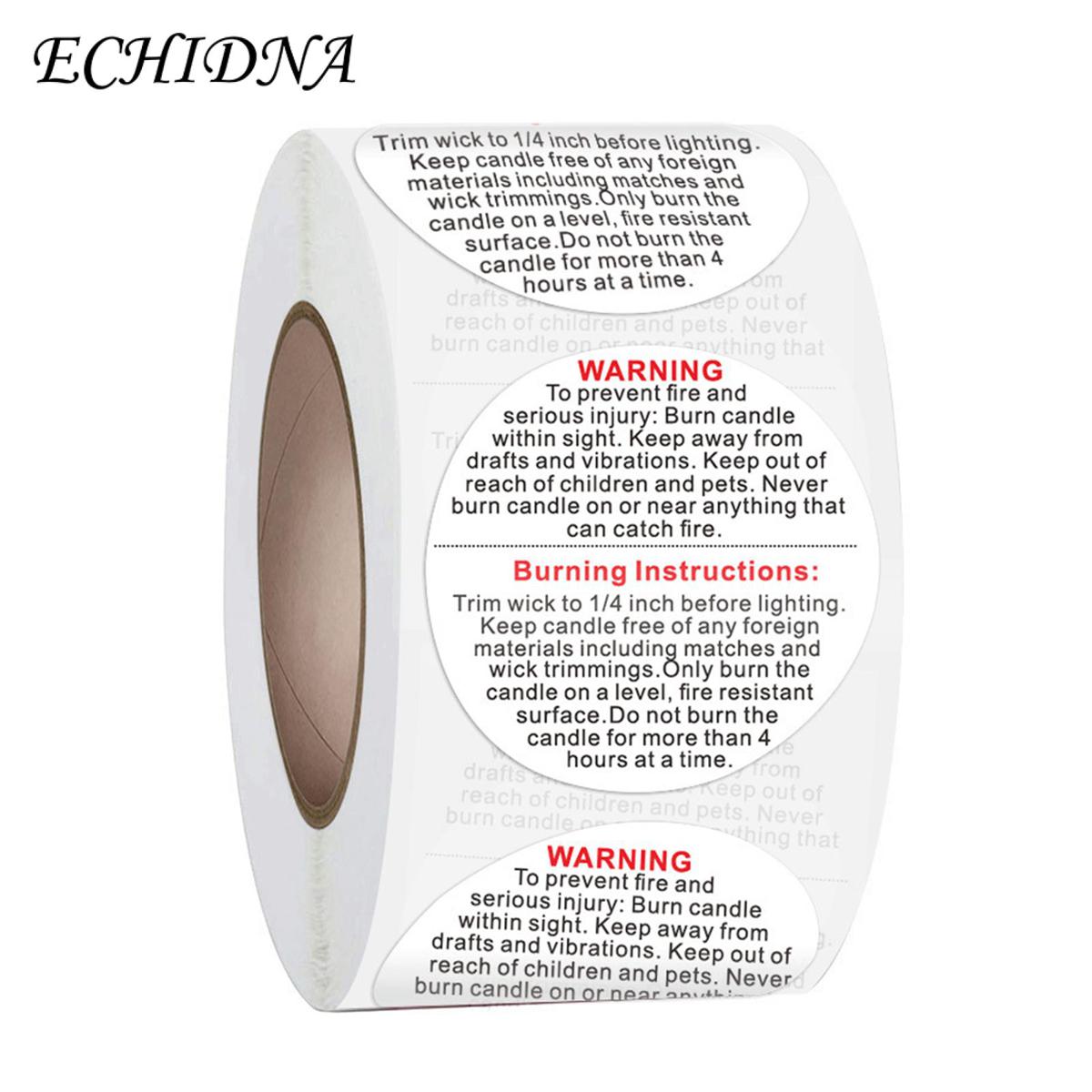 ECHIDNA Candle Warning Labels Wide Applications Round Label Black And White Text