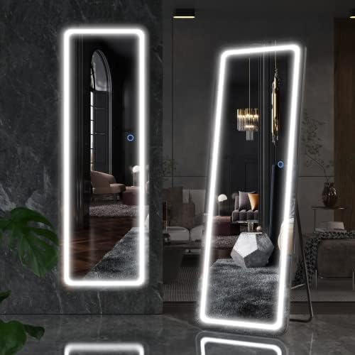 60 x 20 Full Length Mirror with Lights and Stand Wall Mounted and Floor Mirror LED Lighted Full Body Dressing Mirror