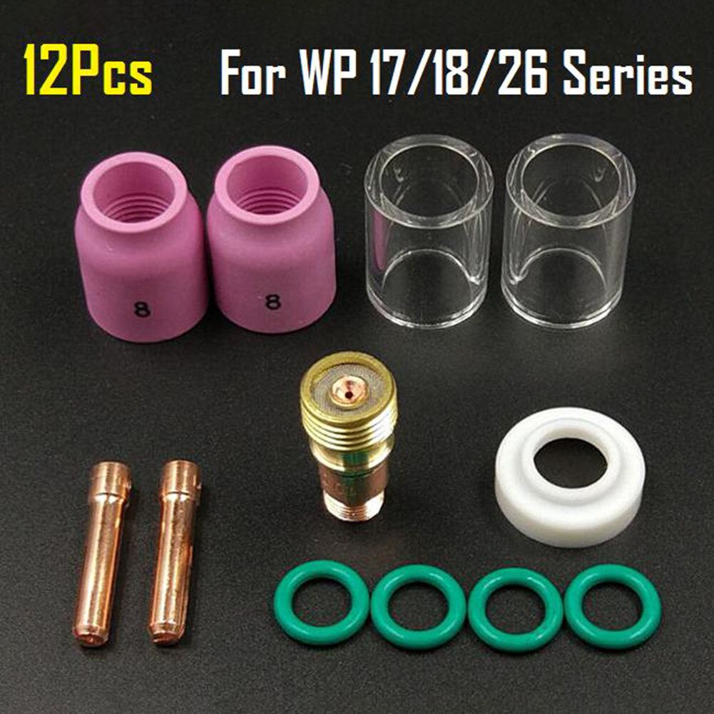 【VisioN Shop】12Pcs TIG Welding Torch Gas Lens #10 Pyrex Cup Kit For WP-17 26 Welding 53N61S Alumina Nozzle Cup 12.5mm