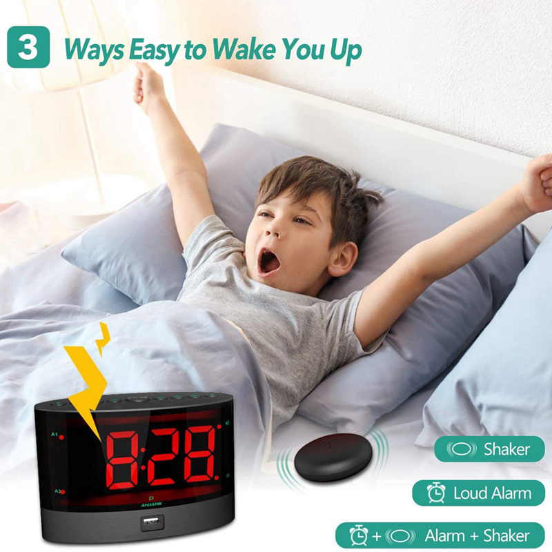Extra Loud Alarm Clock with Wireless Bed Shaker,for Heavy Sleepers. 