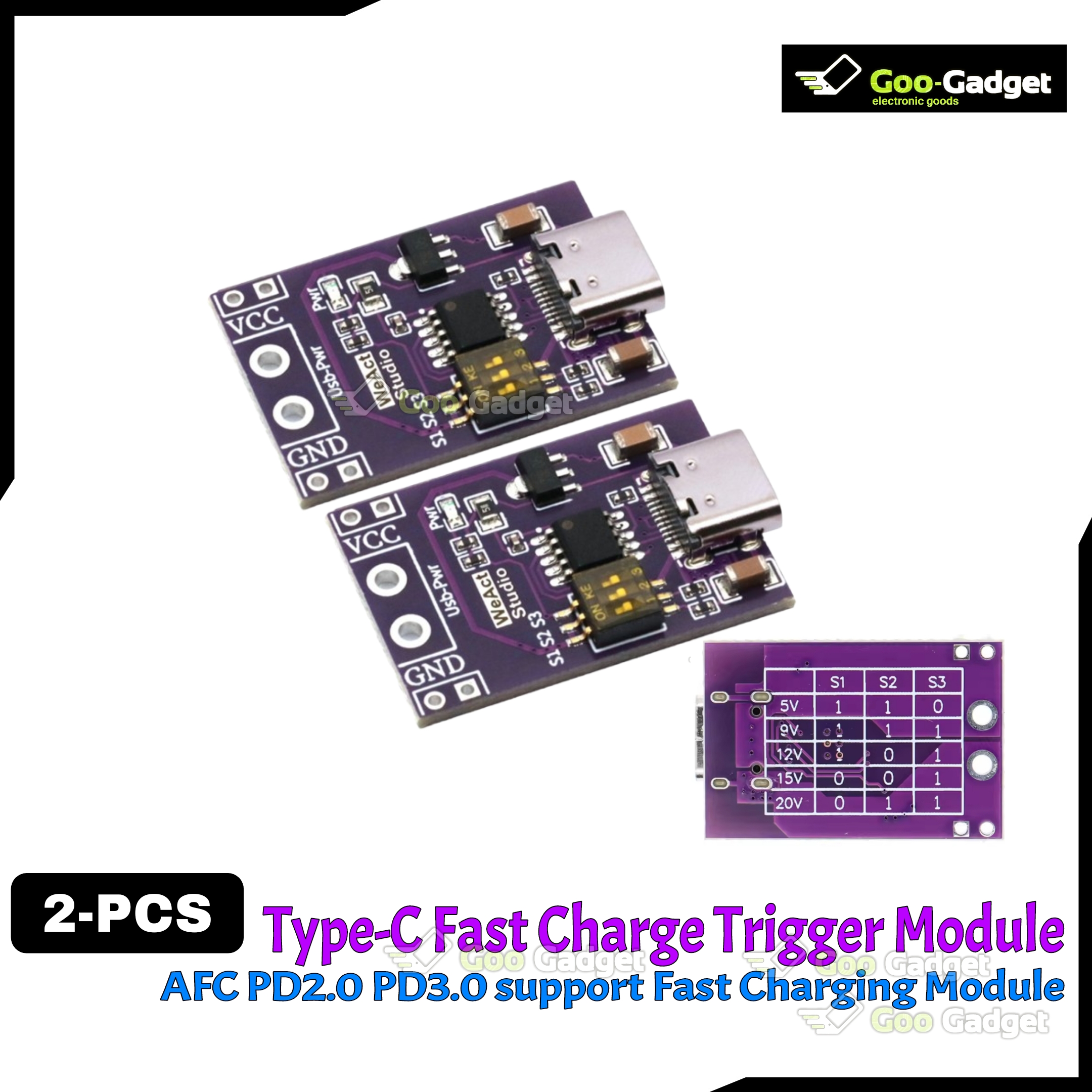 2-PCS Quick Charge QC2.0 QC3.0 PD2.0 PD3.0 Fast Charging Module Board with USB Type-C Port Fast charging module, USB Type-C power board, QC and PD charging module