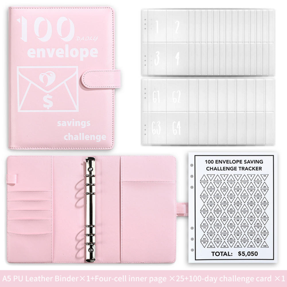 23.5*17.7CM Envelope challenge binder Innovative PU 100 Envelope Challenge Budget binder for Personal finance management Saving for a specific goal Family budgeting. 