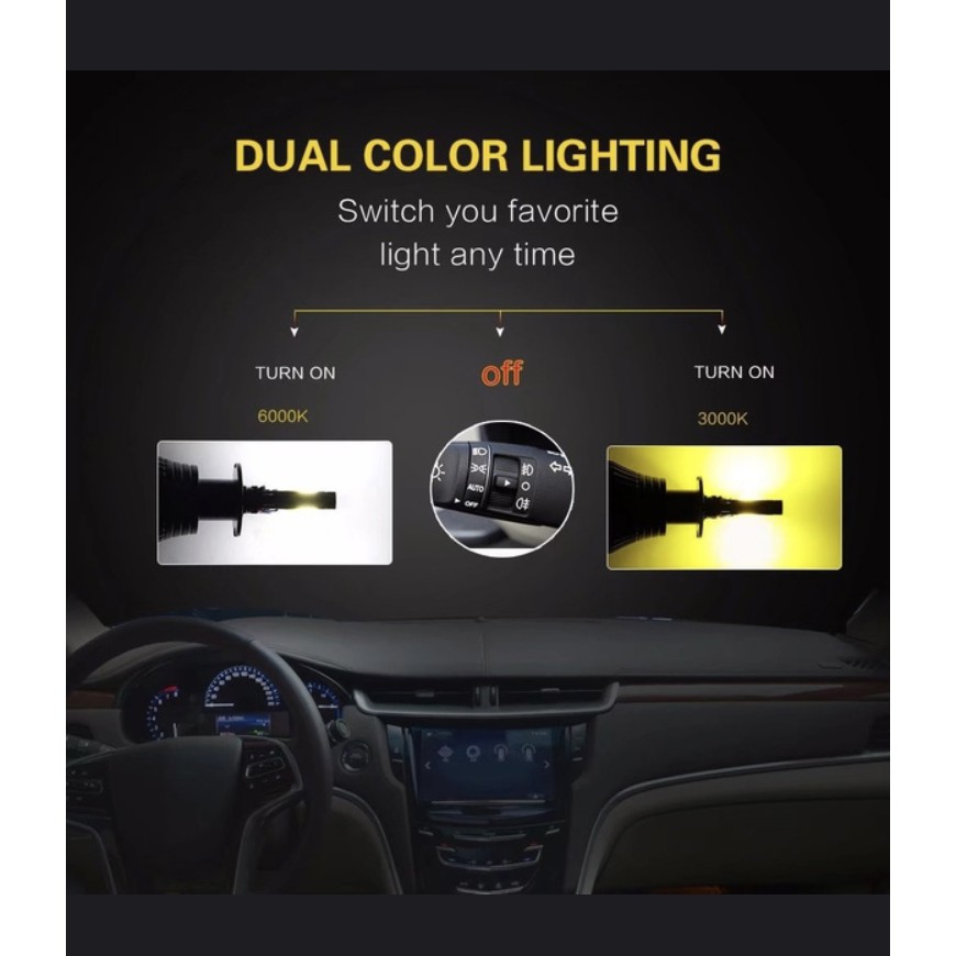 2piece Car LED Fog lamp Dual Colors fog light headlight headlamp H3 H7 H11 9005 881 H4 H8 H16 9006 HB3 HB4 880 881 H27 H1. 
