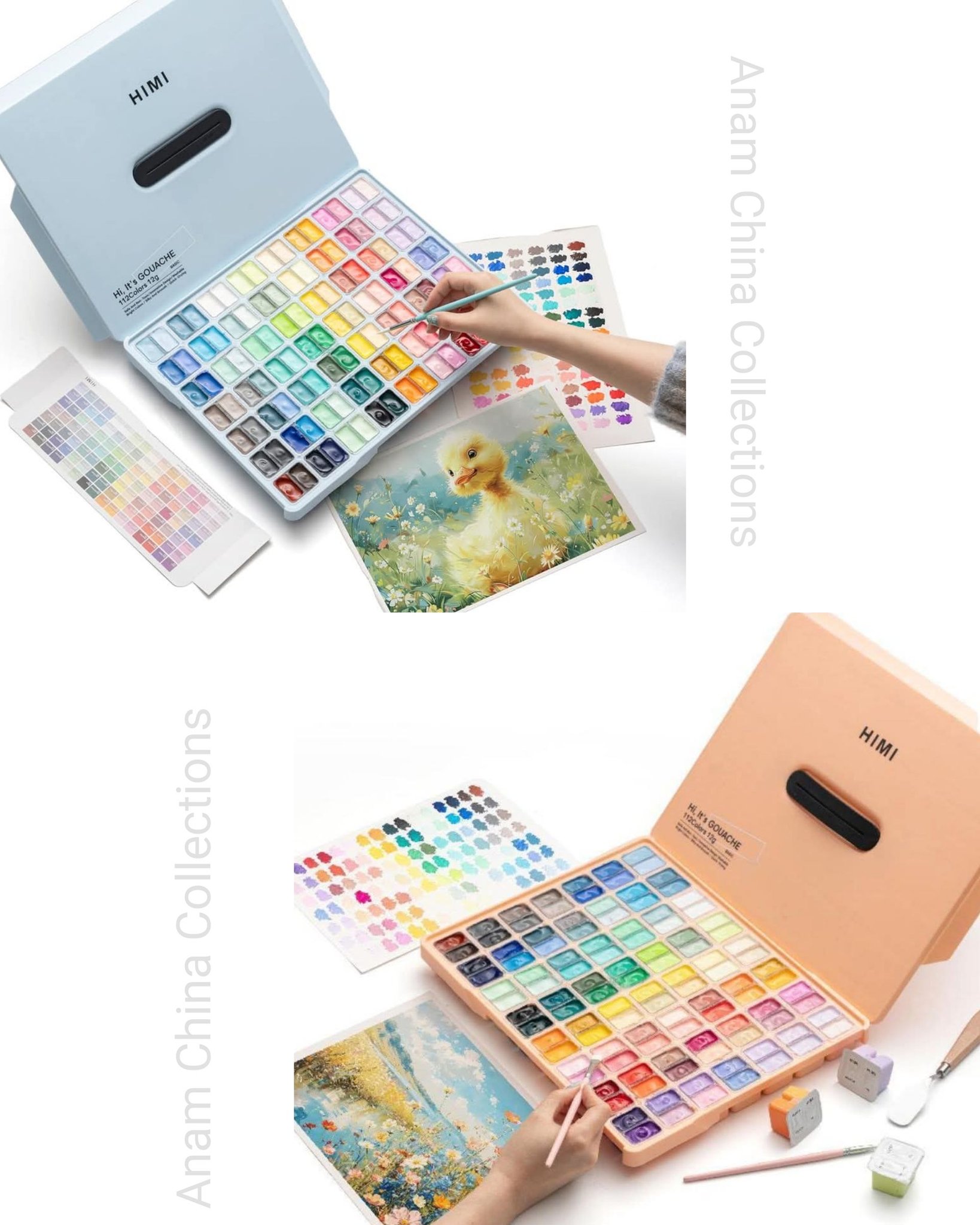 HIMI Gouache paint set, 112 colours, 12 ml, Non Toxic Paint for Canvas and Paper, Art Supplies for Professionals (ice blue)