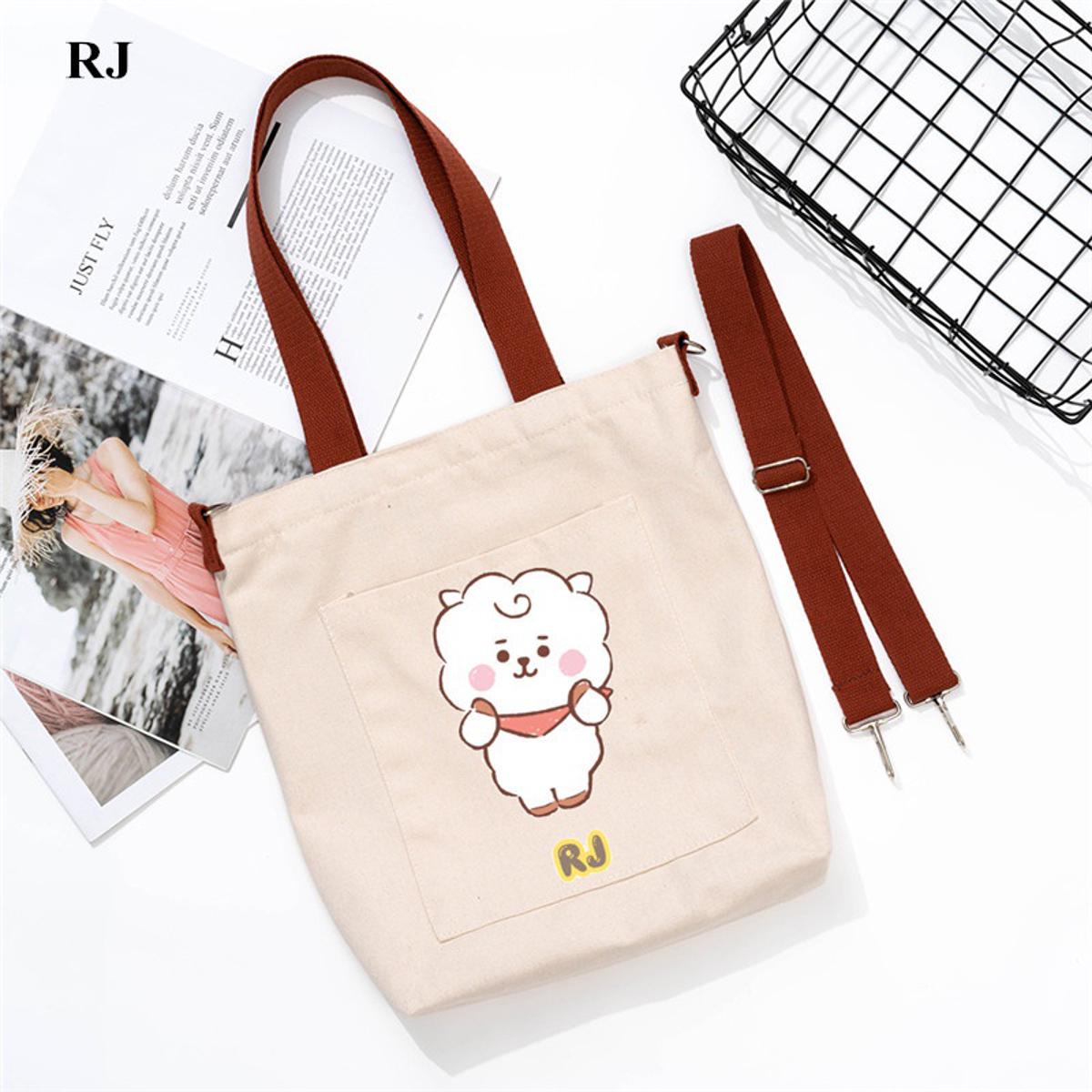 KPOP BT21 Cartoons Bag BTS Canvas Should Bag Detachable Shoulder Strap