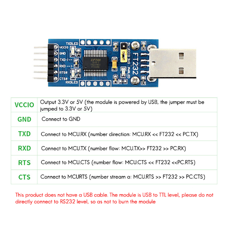 USB UART Board USB to TTL FT232R FT232RL (Micro-Interface). 