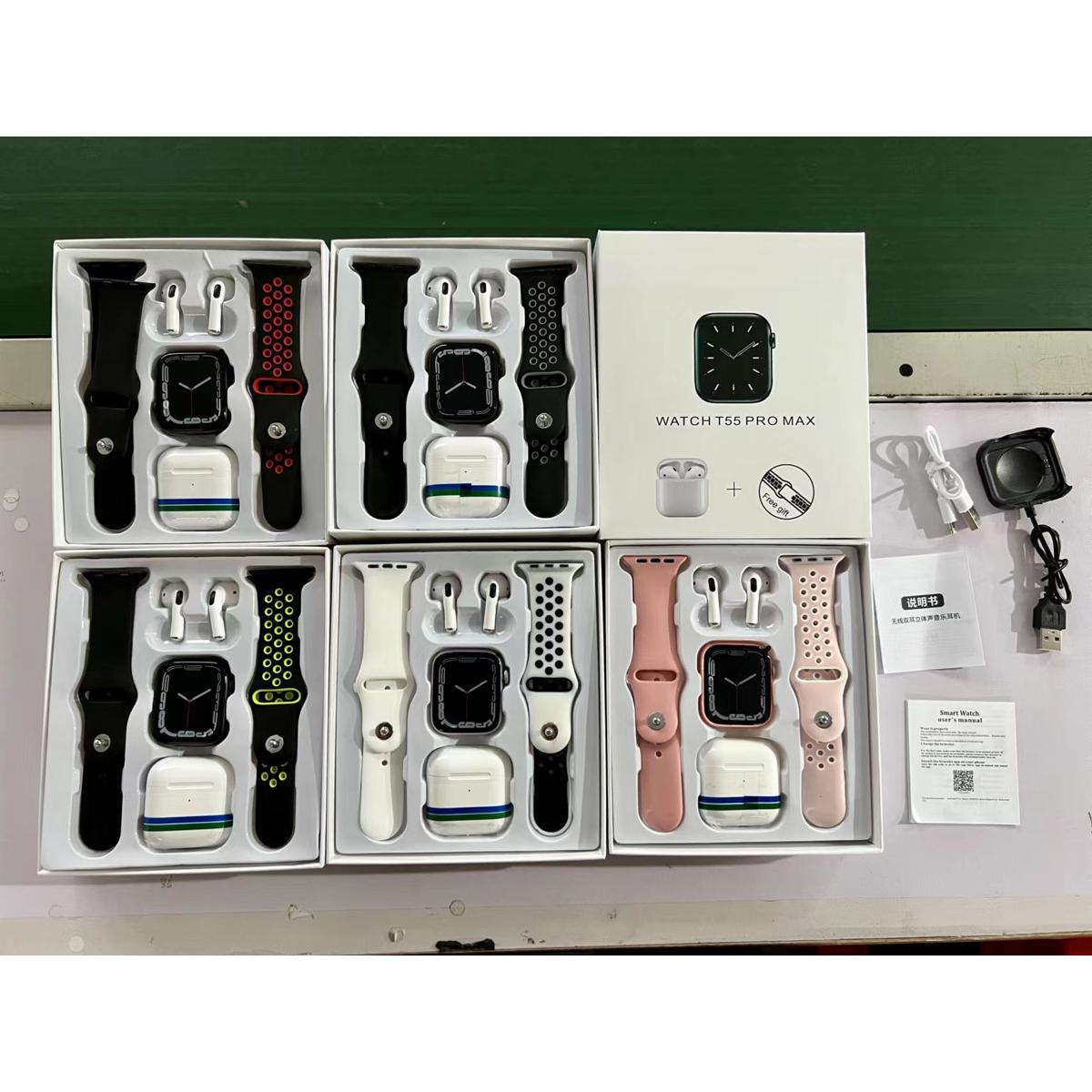T55 Pro Max Smartwatch With Dual Strap And Airpot Combo - Smart Watch