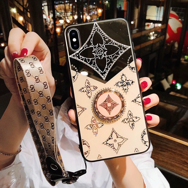 For Iphone XR Mirror Case Magnetic Ring Holder Luxury Diamond Clover Cross for iphone XR Make Up Mirror Back Cover. 