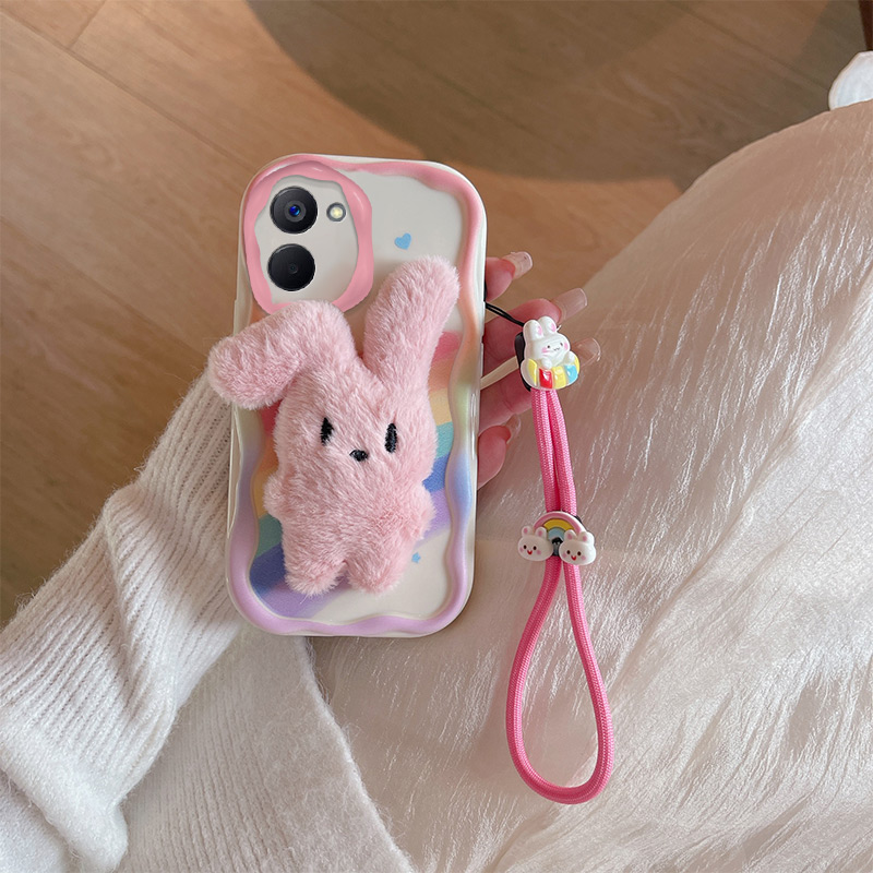 lthmy for Realme V20 case TPU silicone 3D cartoon plush doll cute shockproof soft case phone cover with lanyard